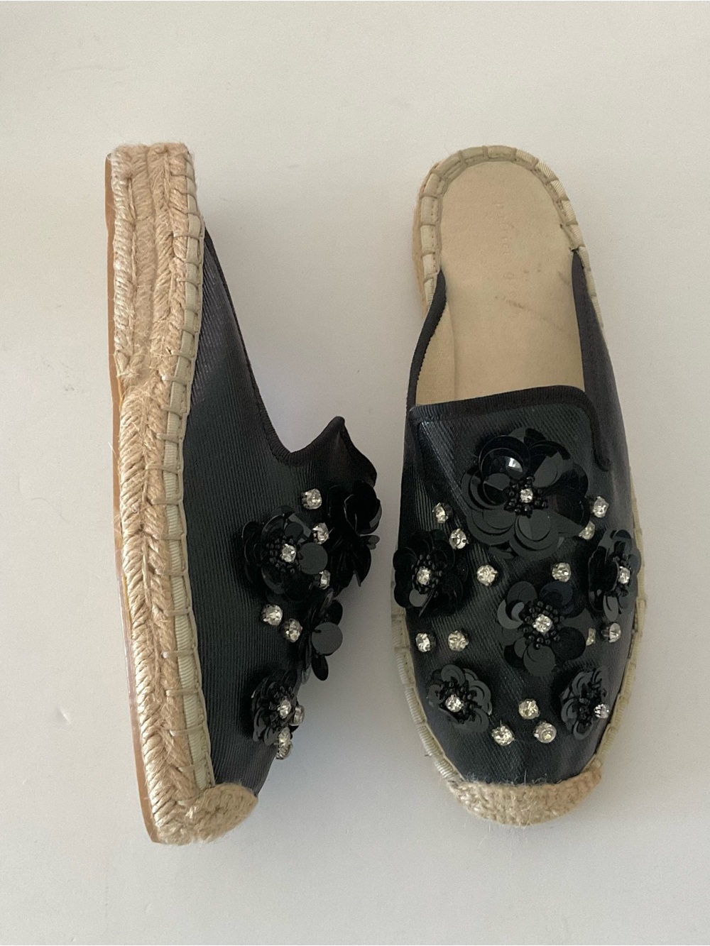 PATRICIA GREEN Tia Embellished Mule Espadrille Black Size 7.5 EU 38